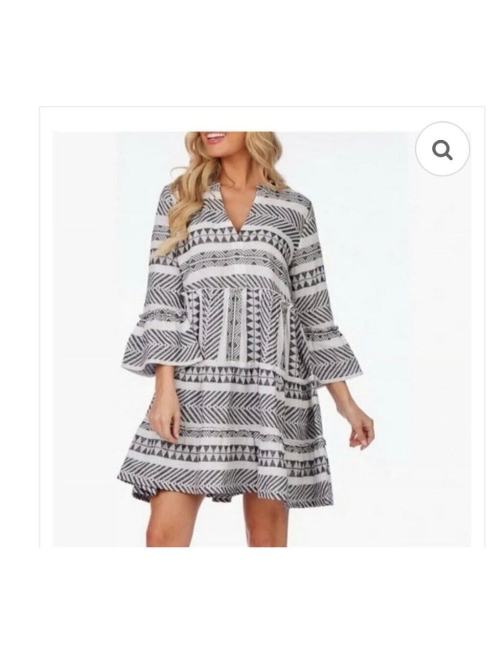 Francesca's Mi Ami NWT Women's Ikat Blue White Aztec Print Mini Dress Size M